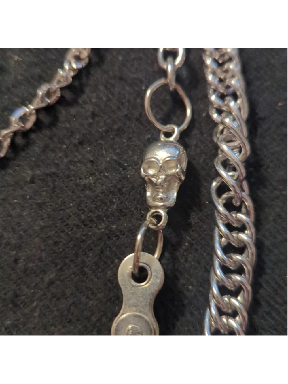 Silver Tone Skull and Bike Chain Layered Punk Wallet Chain